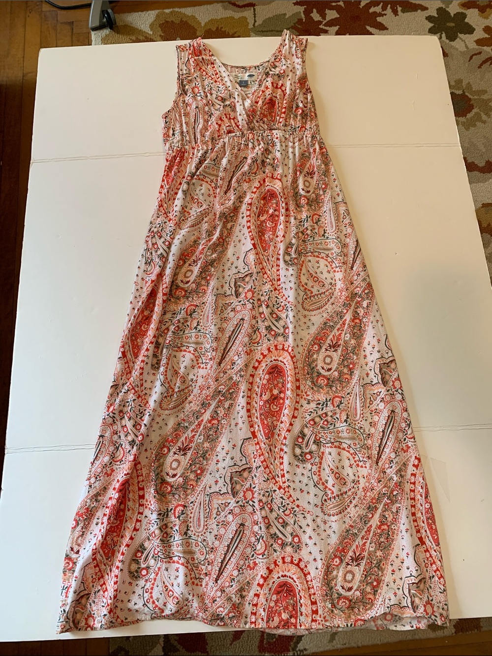 Old Navy Women’s Small Coral and Cream Paisley Sleeveless Maxi Maternity Dress